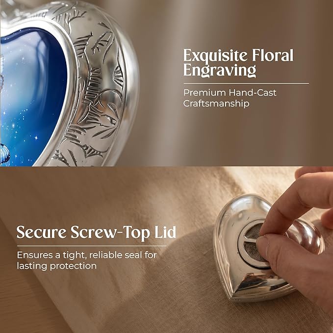 Small Blue Butterfly Urn for Female – Small Keepsake Heart Funeral Memorial Urn