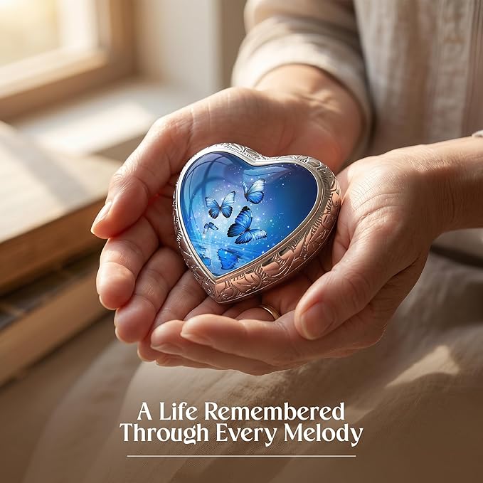 Small Blue Butterfly Urn for Female – Small Keepsake Heart Funeral Memorial Urn