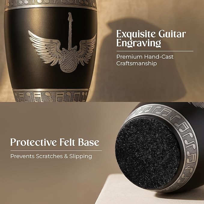 Black Guitar Wings Cremation Urn for Human Ashes – Large Adult Aluminum Memorial Funeral Burial Urn