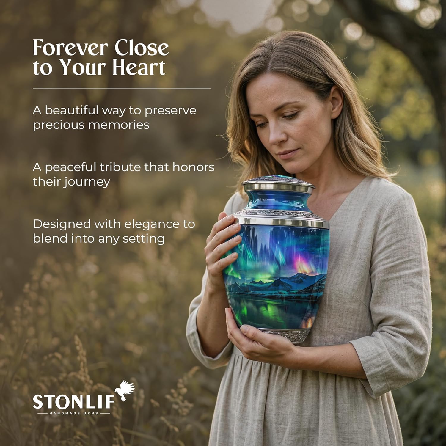 Large Aurora Borealis Cremation Urn for Human Ashes