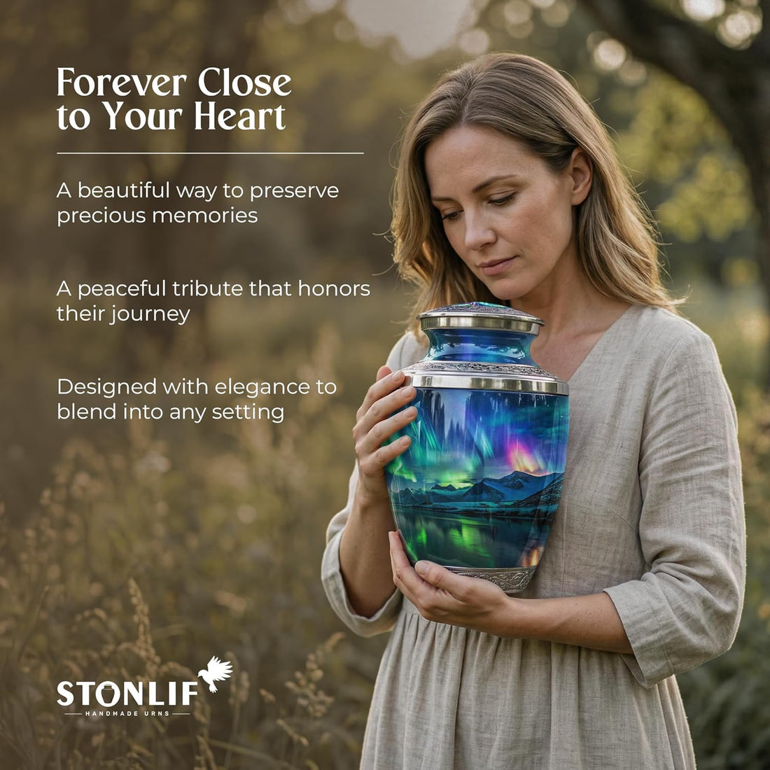 Large Aurora Borealis Cremation Urn for Human Ashes