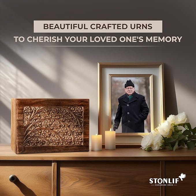 Keepsake Cremation Urn for Human Ashes – Wooden Memorial Funeral Box & Burial Keepsake Casket