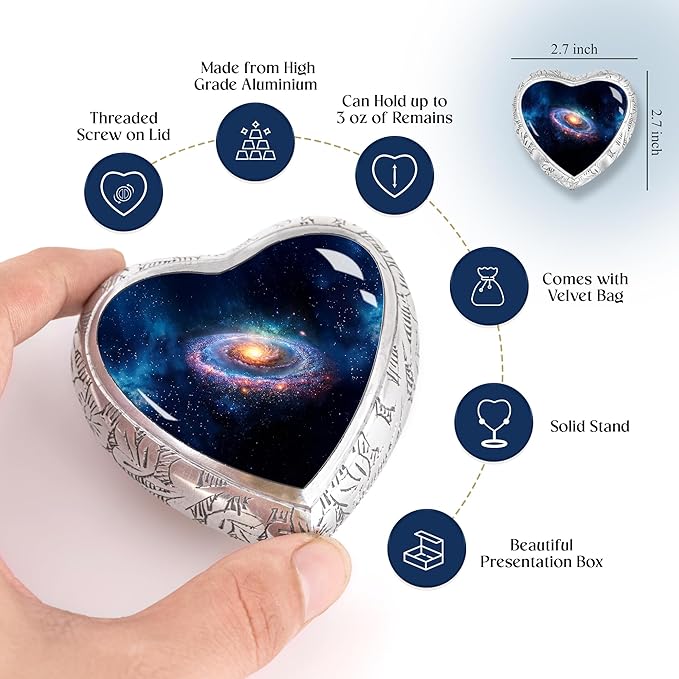 Small Heart Deep Cosmos Heart Keepsake Cremation Urn for Human Ashes