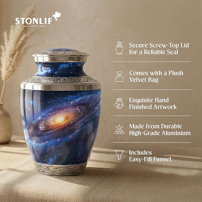 Deep Cosmos Cremation Urn for Human Ashes – Large Adult Aluminum Memorial Funeral