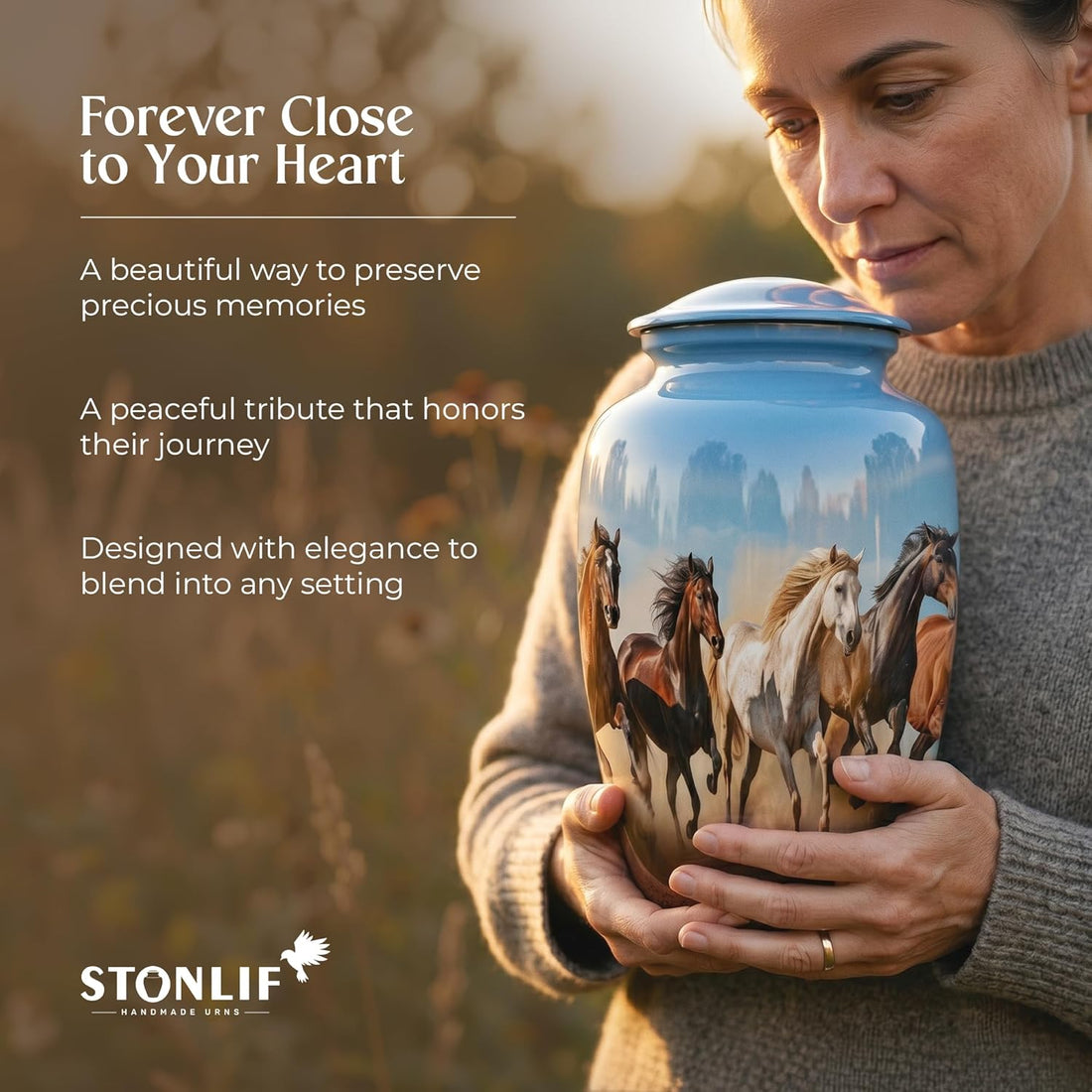 Sky Blue Horse Cremation Urn for Human Ashes – Large Adult Aluminum Memorial Funeral Burial Urn
