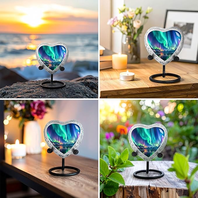 Aurora Borealis Heart Keepsake Cremation Urn for Human Ashes