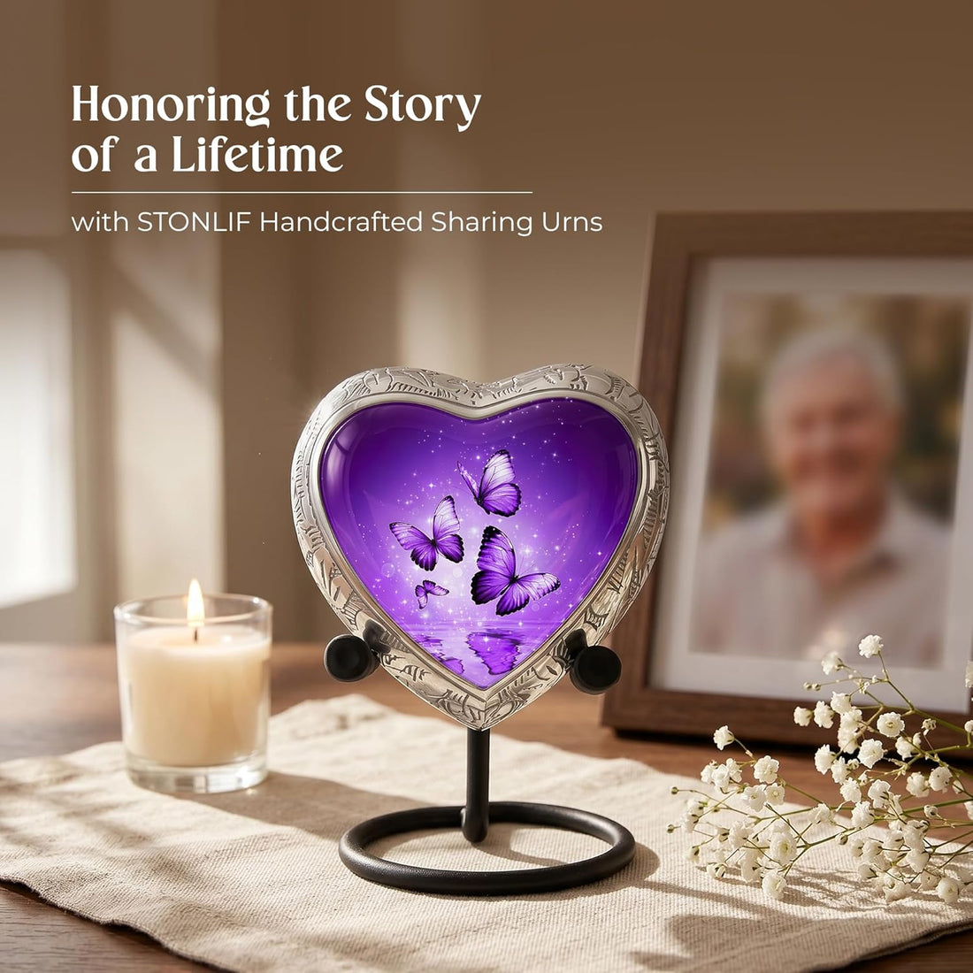 Purple Butterfly Urn for Female – Small Keepsake Heart Funeral Memorial Urn