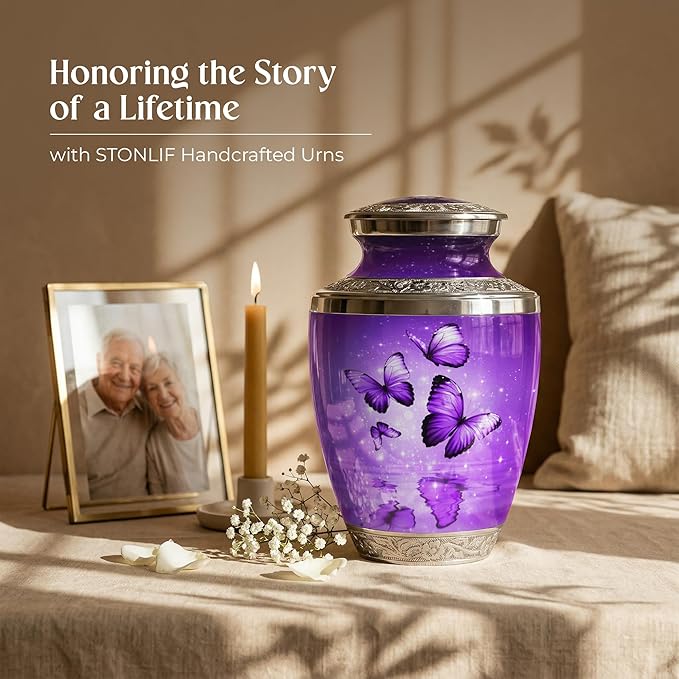 Purple Butterfly Urn for Female – Large 200 Cubic inches Adult Funeral Memorial Urn