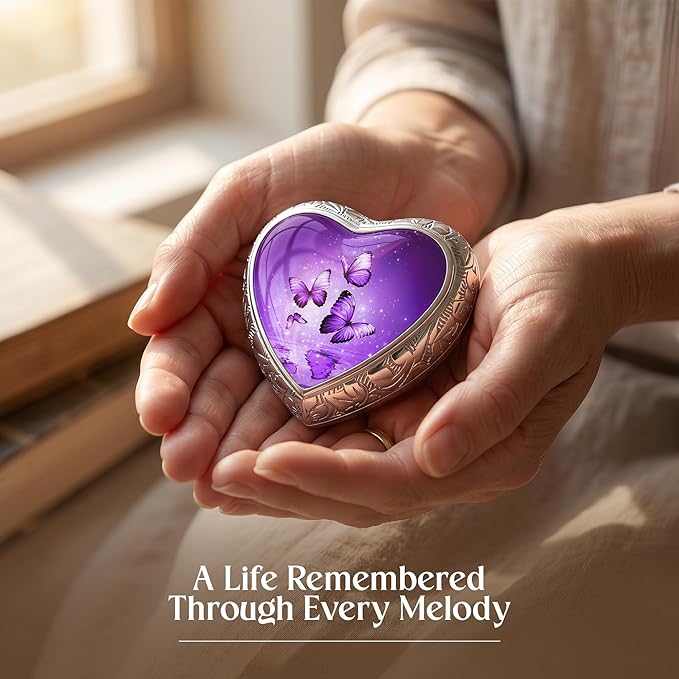 Purple Butterfly Urn for Female – Small Keepsake Heart Funeral Memorial Urn
