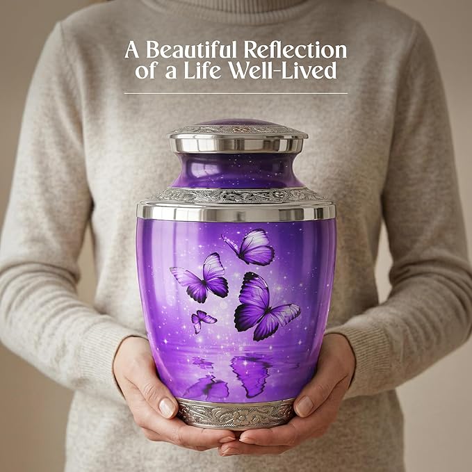 Purple Butterfly Urn for Female – Large 200 Cubic inches Adult Funeral Memorial Urn