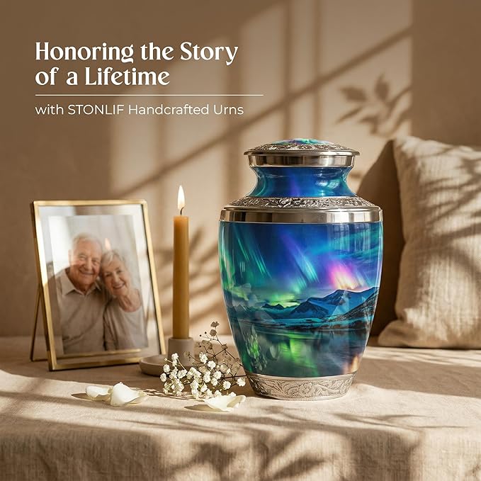 Large Aurora Borealis Cremation Urn for Human Ashes
