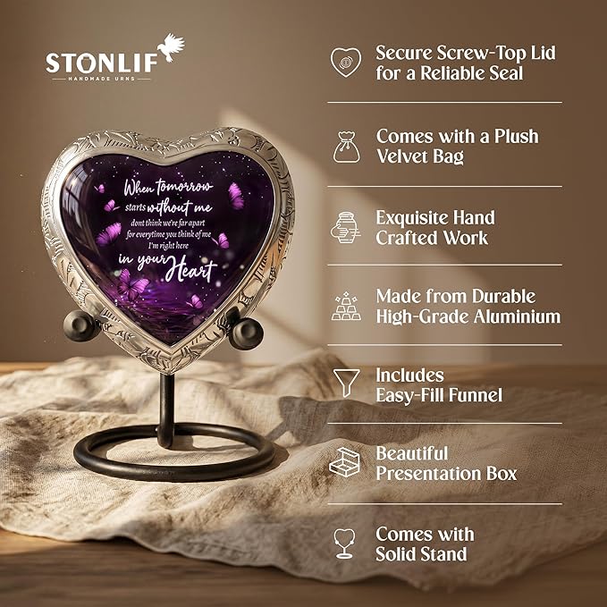 Eternal Memory Butterfly Urn for Female – Small Keepsake Heart Funeral Memorial Urn