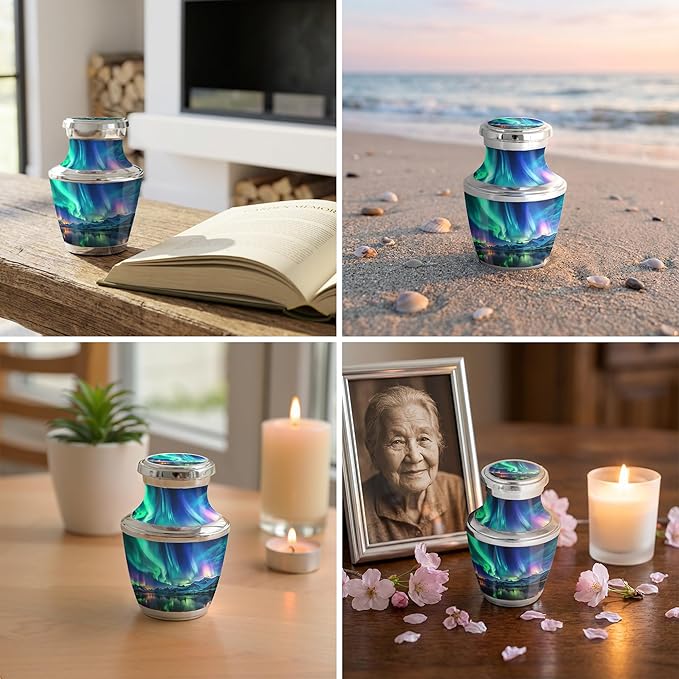 Small Keepsake Aurora Borealis Keepsake Cremation Urn for Human Ashes
