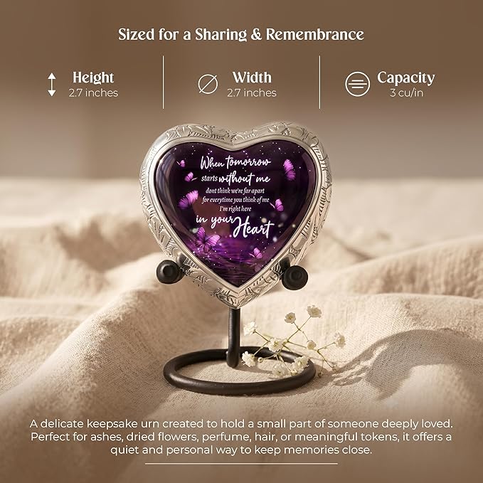 Eternal Memory Butterfly Urn for Female – Small Keepsake Heart Funeral Memorial Urn