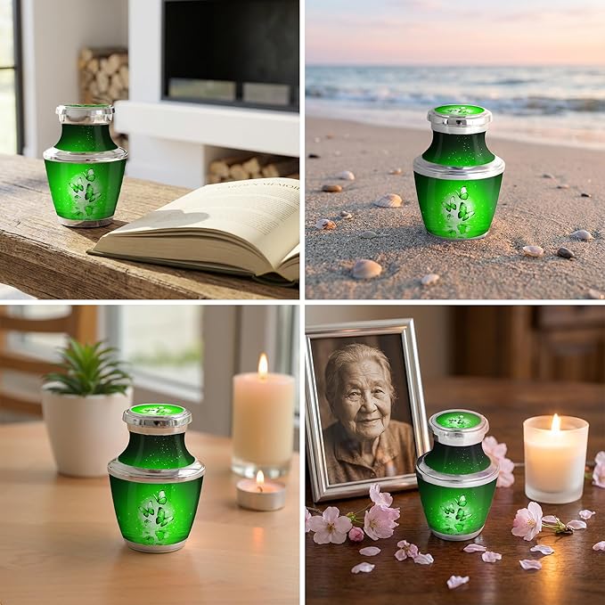 Green Butterfly Urn for Female – Small Keepsake Funeral Memorial Urn