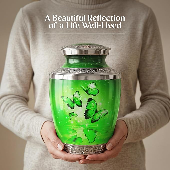 Green Butterfly Urn for Female – Large 200 Cubic inches Adult Funeral Memorial Urn