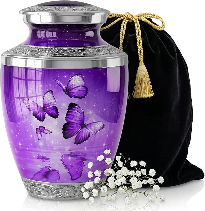Purple Butterfly Urn for Female – Large 200 Cubic inches Adult Funeral Memorial Urn
