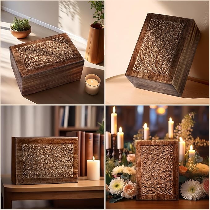 Cremation Urn for Human Ashes – Wooden Memorial Funeral Box & Burial Casket Keepsake