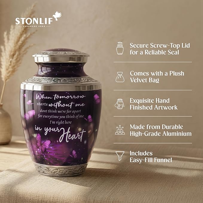 Eternal Memory Butterfly Urn for Female – Large 200 Cubic inches Adult Funeral Memorial Urn