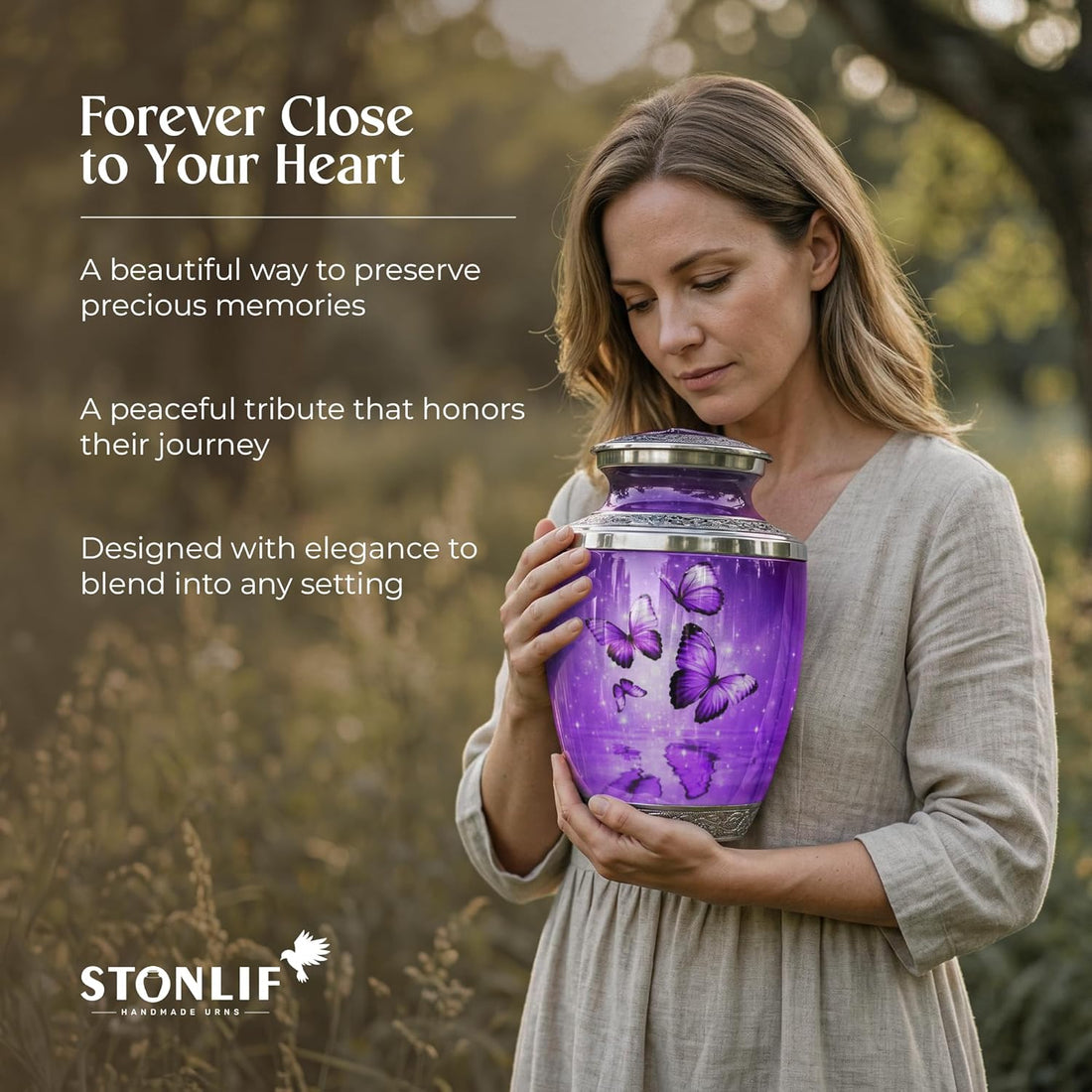 Purple Butterfly Urn for Female – Large 200 Cubic inches Adult Funeral Memorial Urn