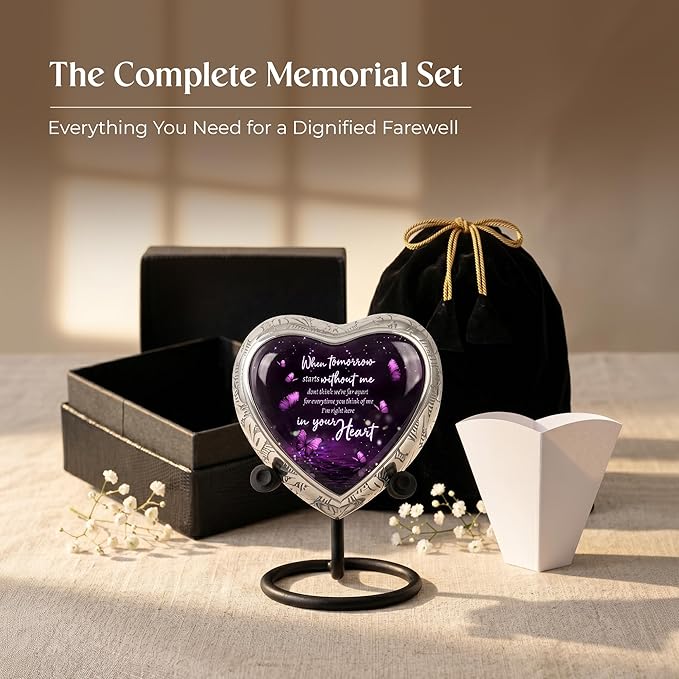 Eternal Memory Butterfly Urn for Female – Small Keepsake Heart Funeral Memorial Urn