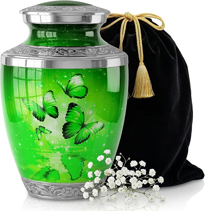 Green Butterfly Urn for Female – Large 200 Cubic inches Adult Funeral Memorial Urn