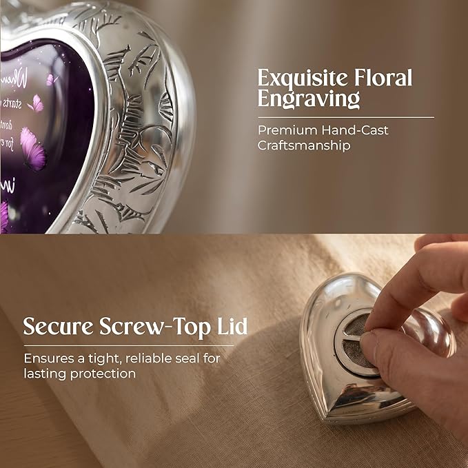 Eternal Memory Butterfly Urn for Female – Small Keepsake Heart Funeral Memorial Urn