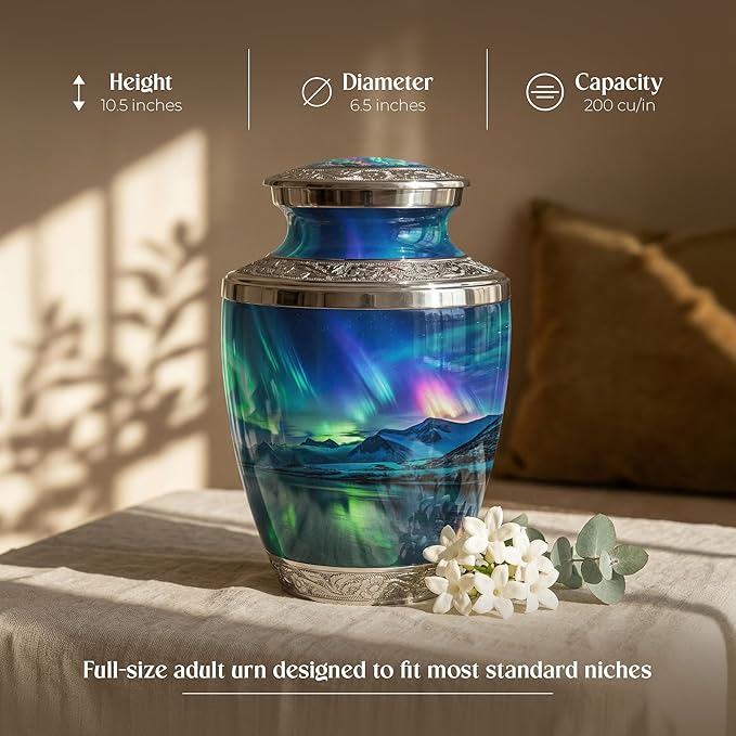 Large Aurora Borealis Cremation Urn for Human Ashes