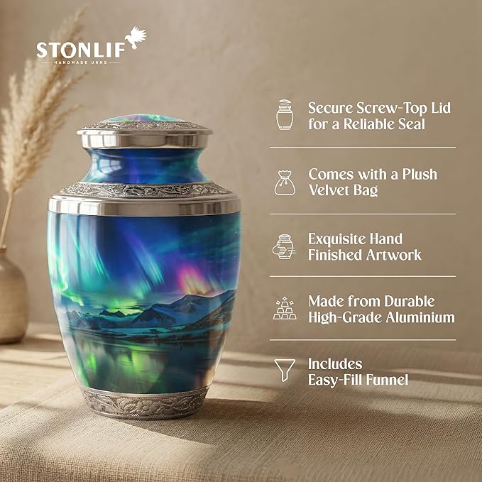 Large Aurora Borealis Cremation Urn for Human Ashes