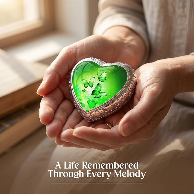 Green Butterfly Urn for Female – Small Keepsake Heart Funeral Memorial Urn