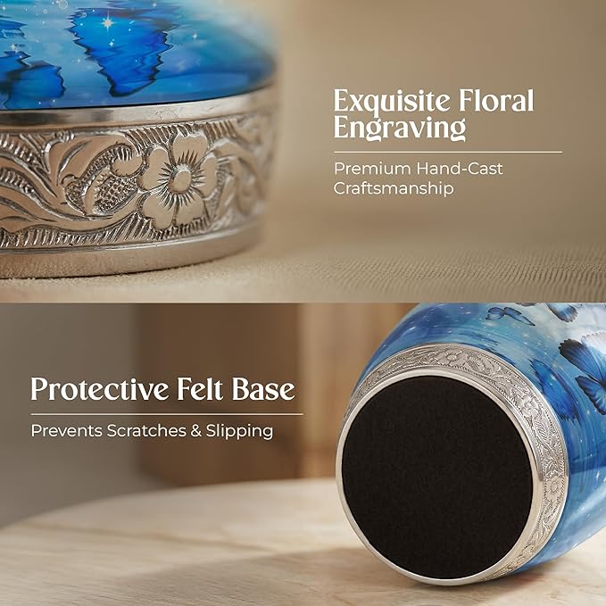 Blue Butterfly Urn for Female – Large 200 Cubic inches Adult Funeral Memorial Urn