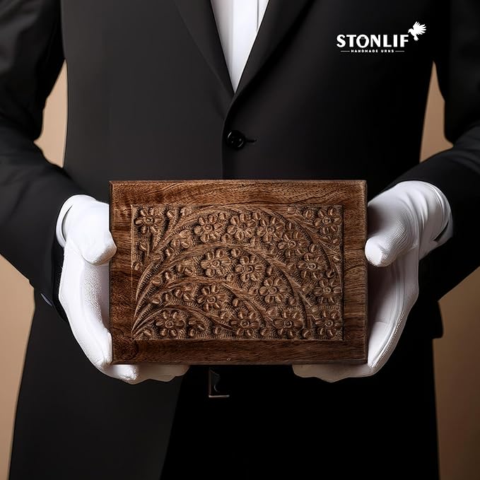 Wooden Cremation Urn for Human Ashes – Memorial Funeral Box & Burial Casket for Men, Women, Children or Pets