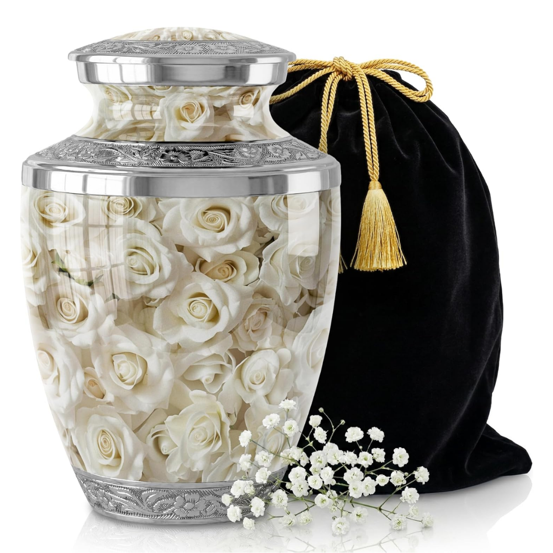 White Rose Cremation Urn for Human Ashes Adult