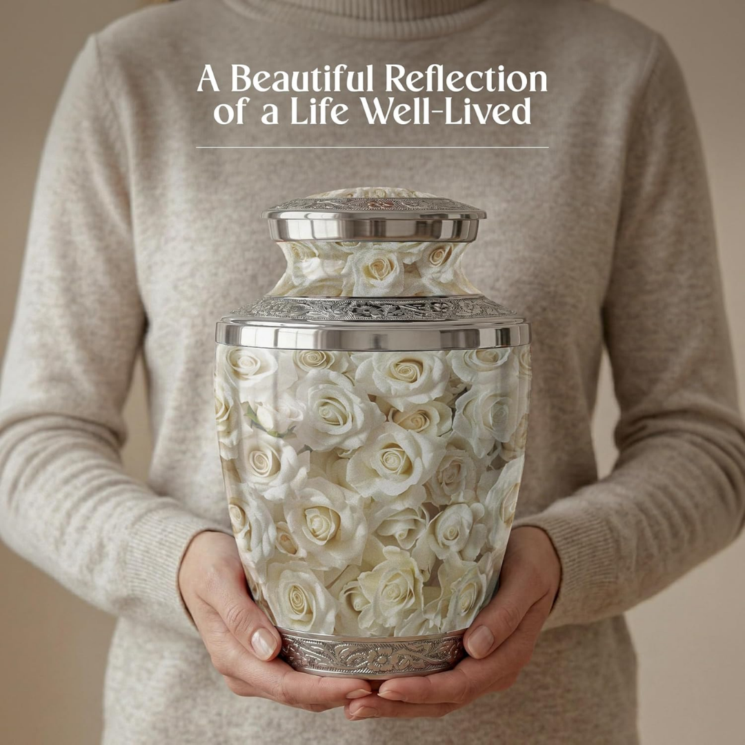White Rose Cremation Urn for Human Ashes Adult