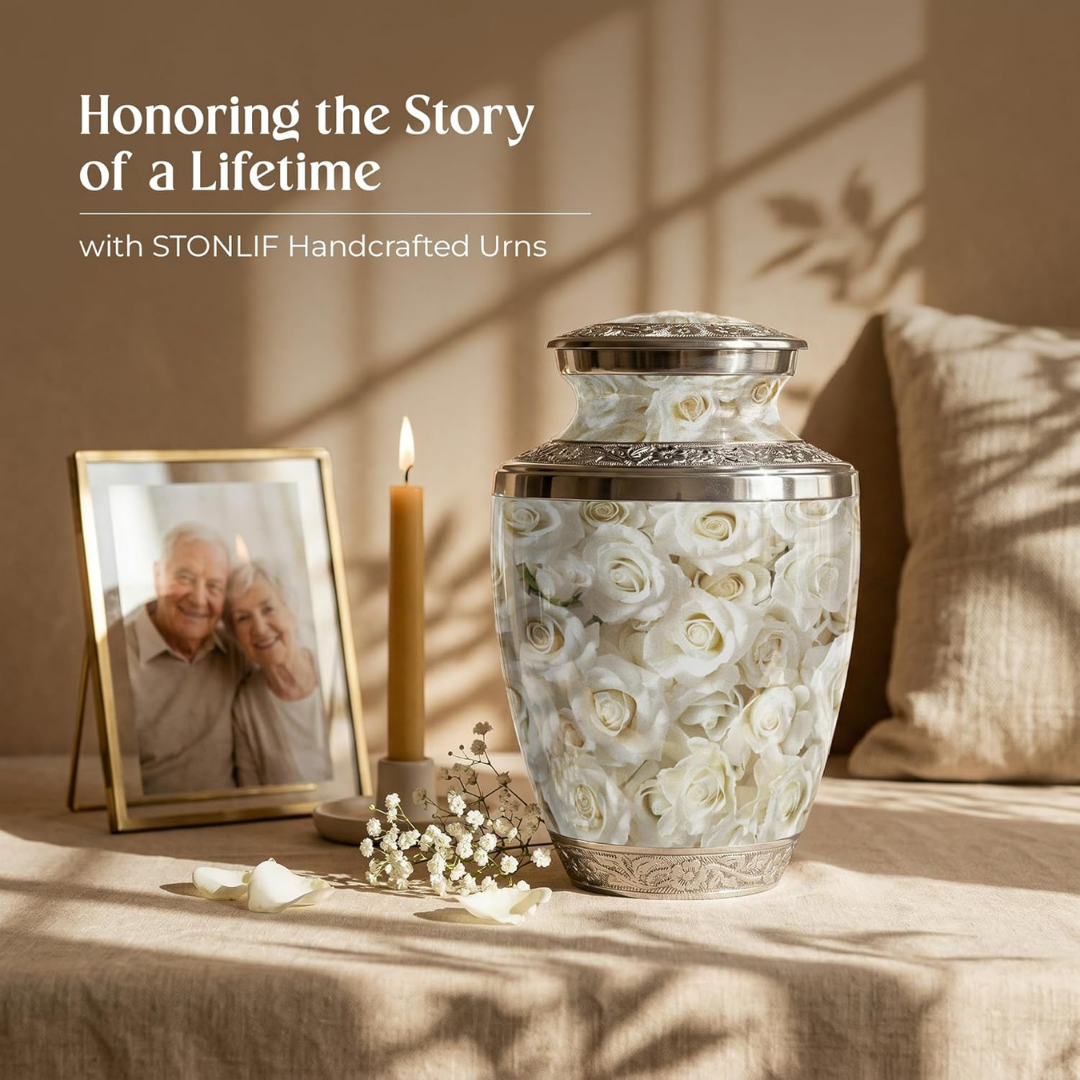 White Rose Cremation Urn for Human Ashes Adult