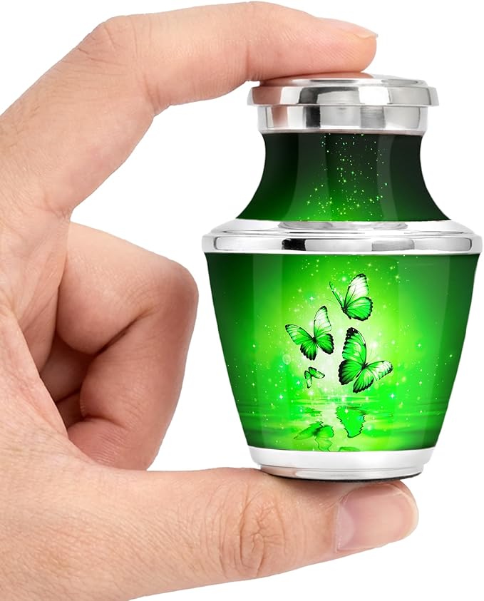 Green Butterfly Urn for Female – Small Keepsake Funeral Memorial Urn