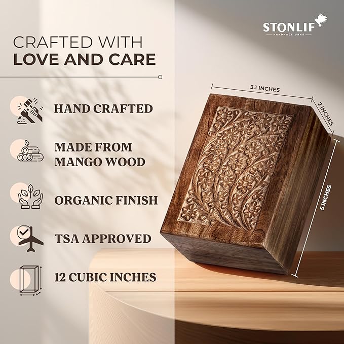 Medium Wooden Cremation Urn for Human Ashes – Memorial Funeral Box & Burial Casket for Men, Women, Children or Pet