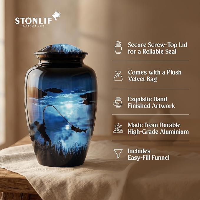 STONLIF Large Gone Fishing Urns for Ashes Adult Male & Female