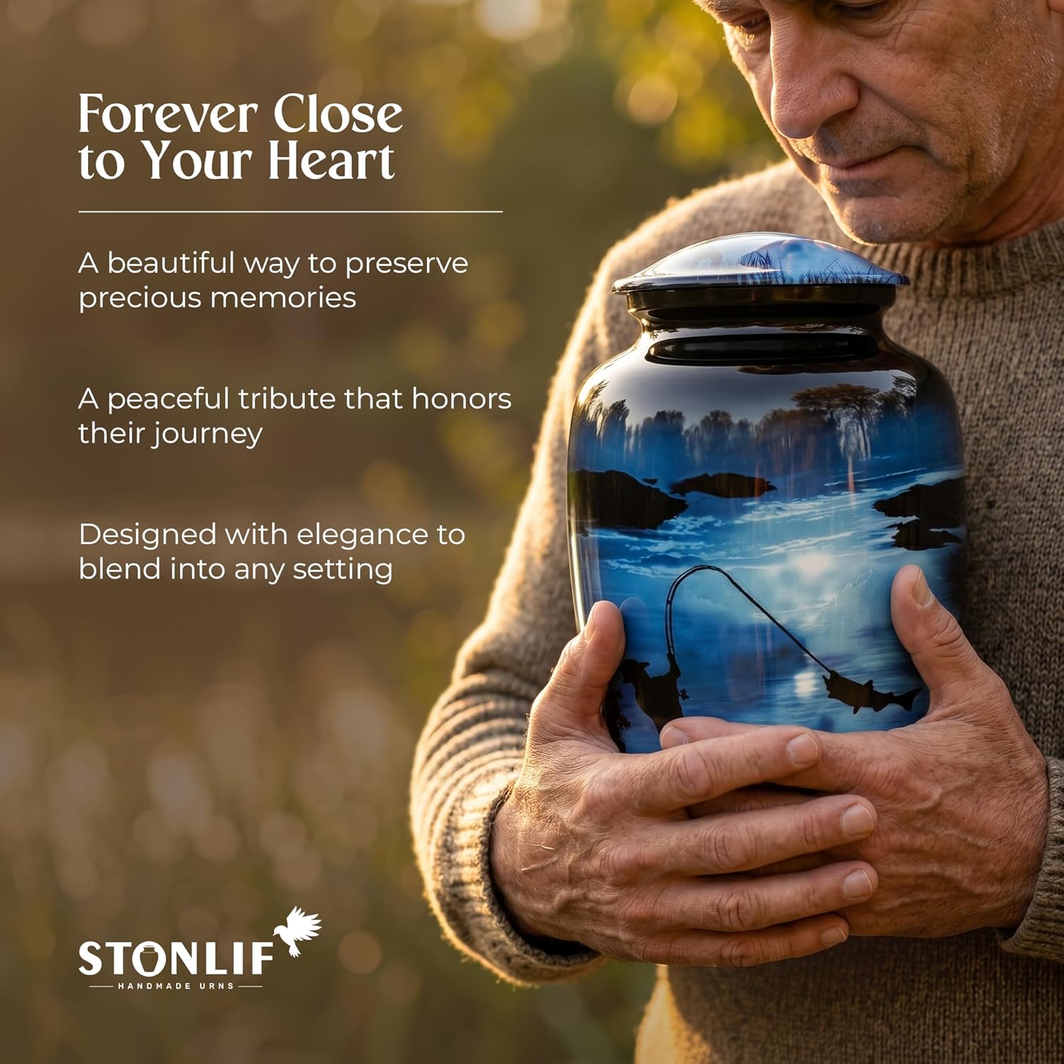STONLIF Large Gone Fishing Urns for Ashes Adult Male & Female