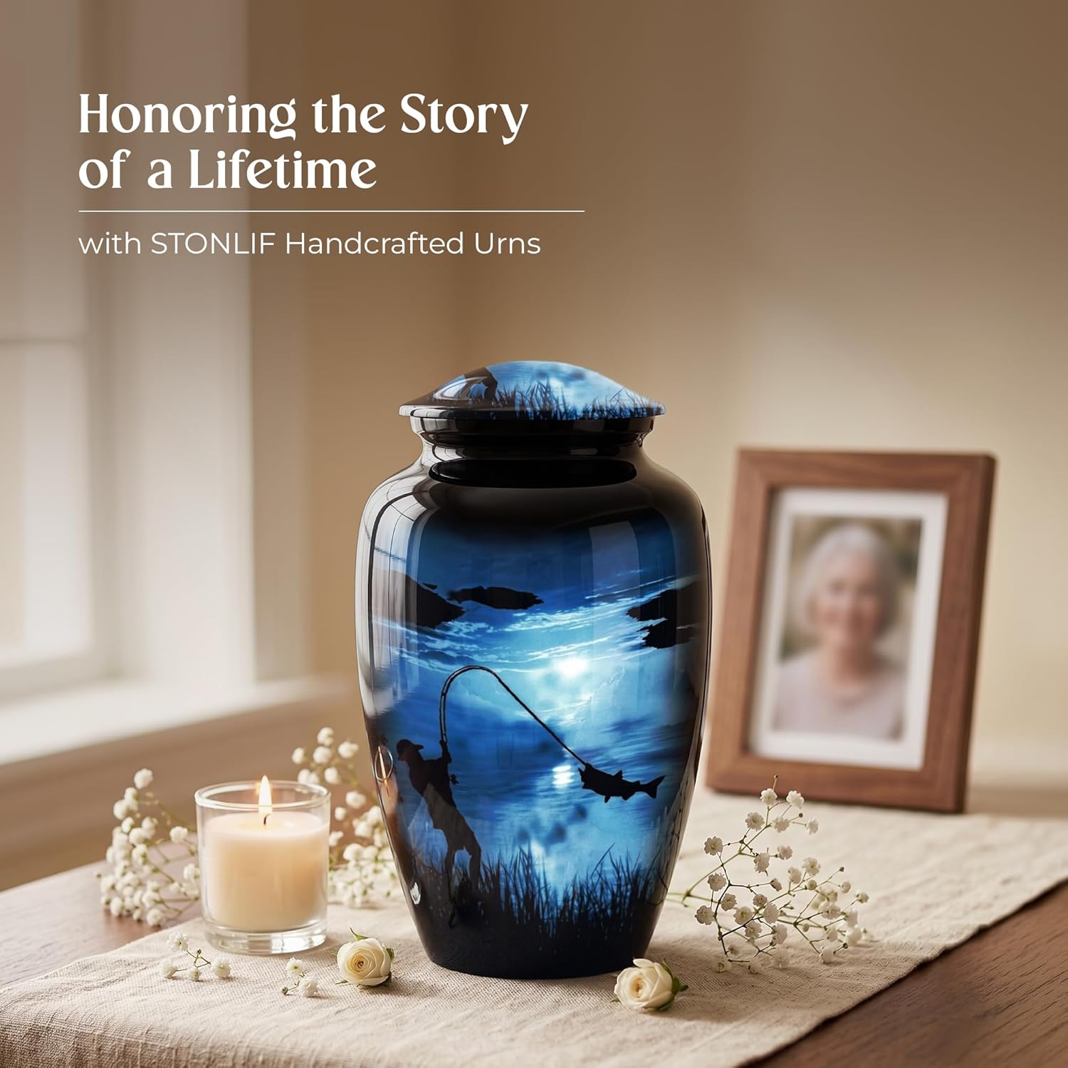 STONLIF Large Gone Fishing Urns for Ashes Adult Male & Female