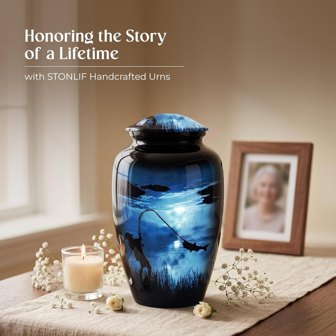 STONLIF Large Gone Fishing Urns for Ashes Adult Male & Female
