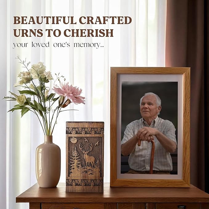 Keepsake Wooden Cremation Urns for Human Ashes 20 lbs - Deer