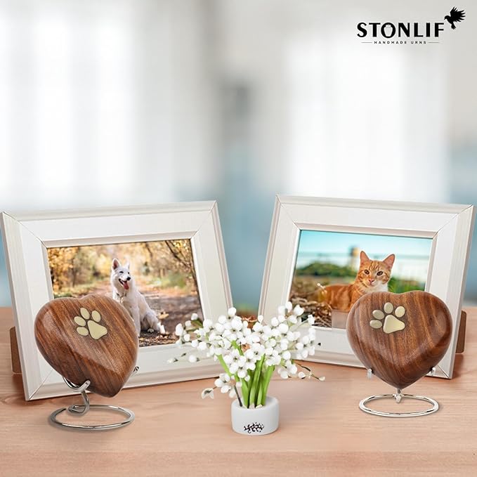 Pet Memorial Wood Urns for Dog or Cat Ashes,Small 3 Cubic Inches Wooden Urns Heart Shape