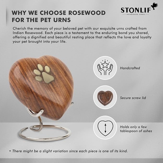 Pet Memorial Wood Urns for Dog or Cat Ashes,Small 3 Cubic Inches Wooden Urns Heart Shape