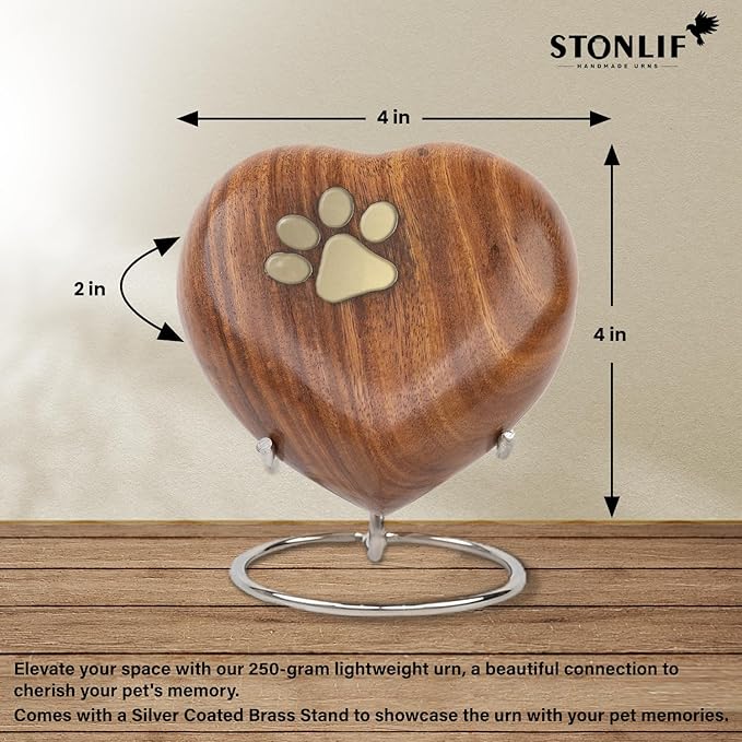Pet Memorial Wood Urns for Dog or Cat Ashes,Small 3 Cubic Inches Wooden Urns Heart Shape