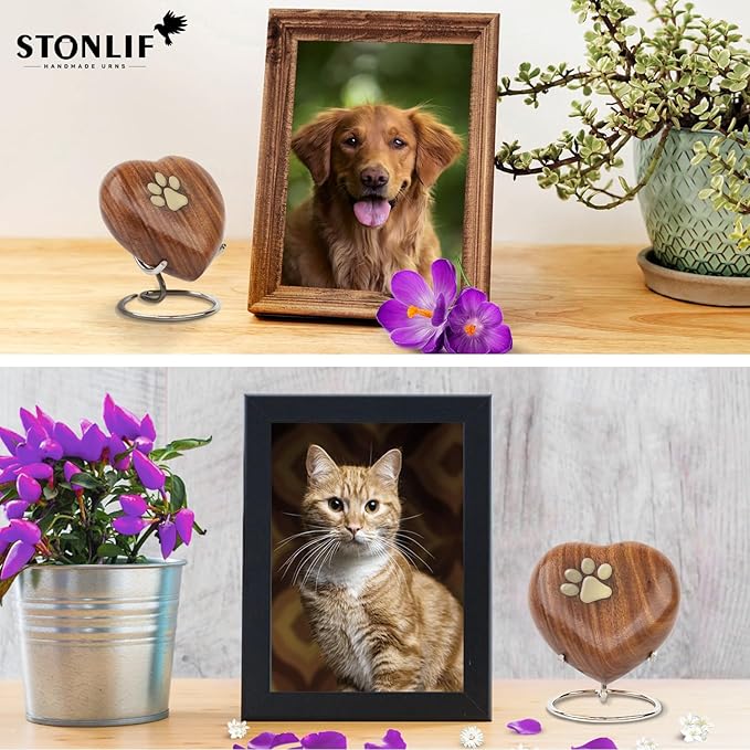 Pet Memorial Wood Urns for Dog or Cat Ashes,Small 3 Cubic Inches Wooden Urns Heart Shape
