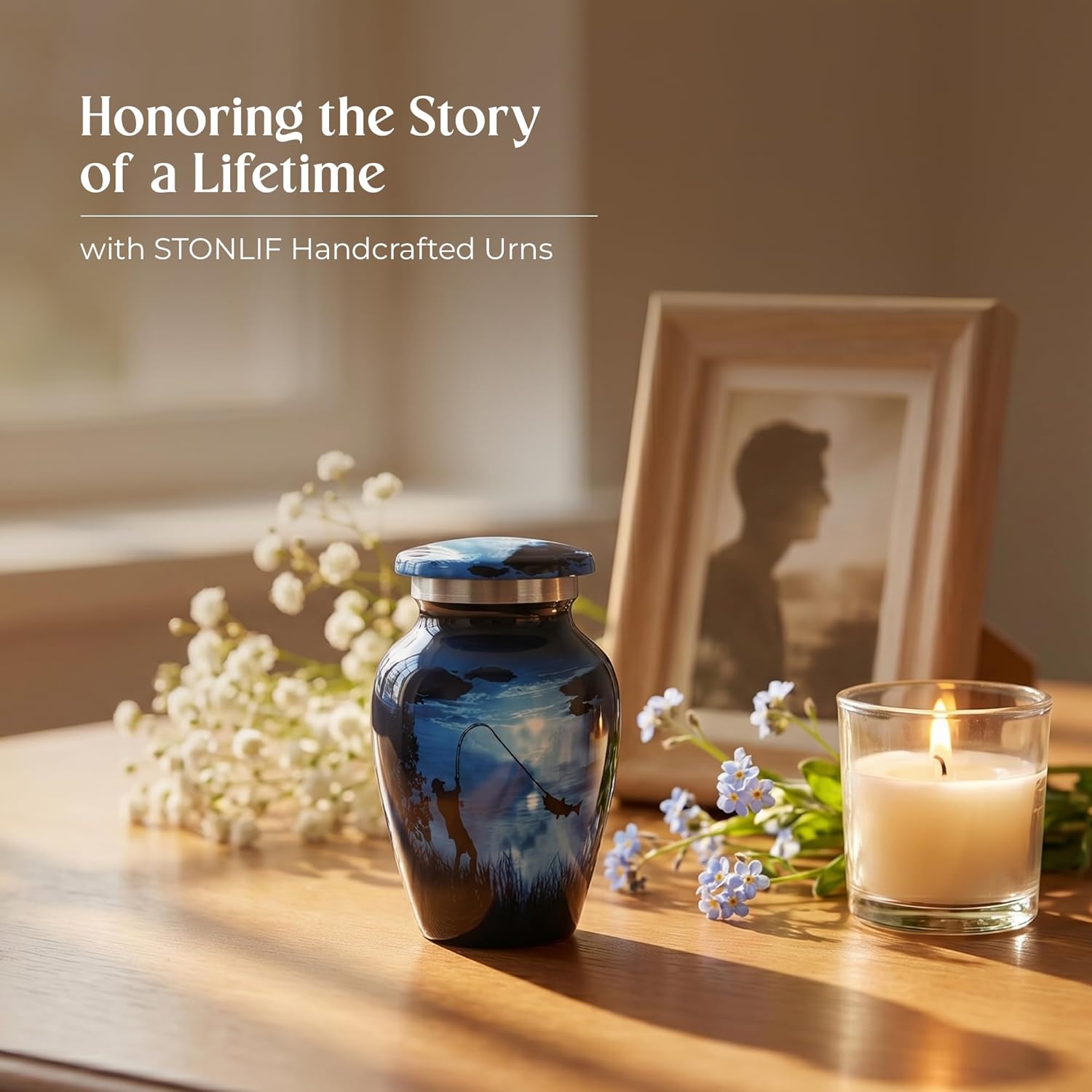 Gone Fishing Urns for Ashes Adult Male & Female - 3 Cubic Inches Decorative Urn, Burial Urns for Dad, Men