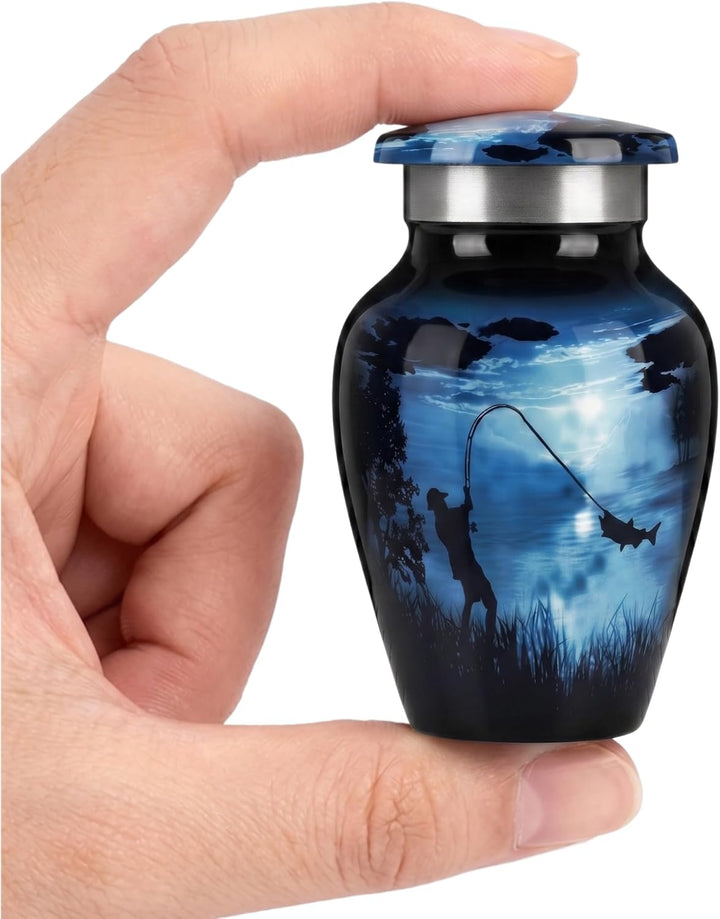 Gone Fishing Urns for Ashes Adult Male & Female - 3 Cubic Inches Decorative Urn, Burial Urns for Dad, Men