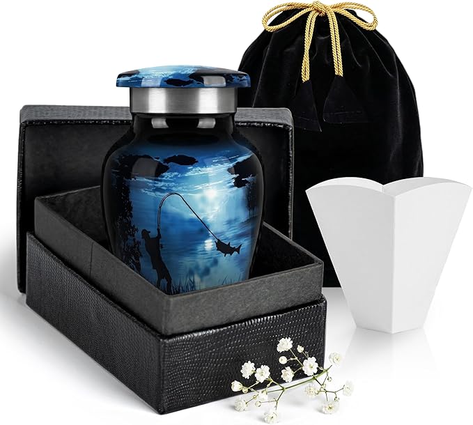 Gone Fishing Urns for Ashes Adult Male & Female - 3 Cubic Inches Decorative Urn, Burial Urns for Dad, Men