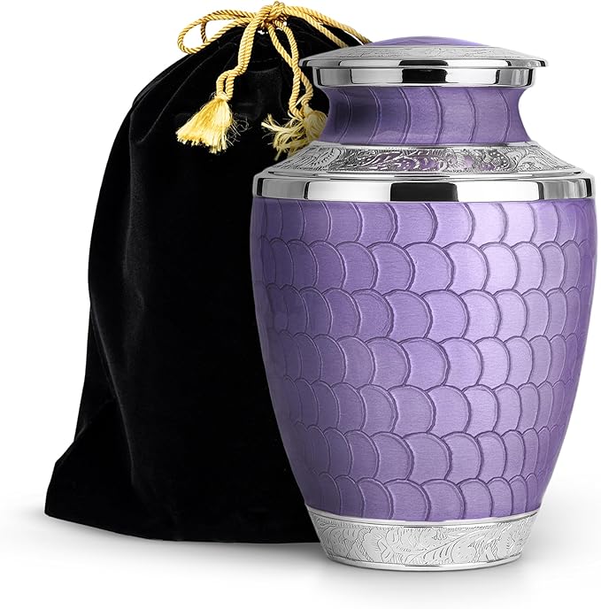 Adult Cremation Urn for Human Ashes – Large Aluminum Memorial Urn (200 Cu in) with Felted Base, Velvet Bag & Funnel